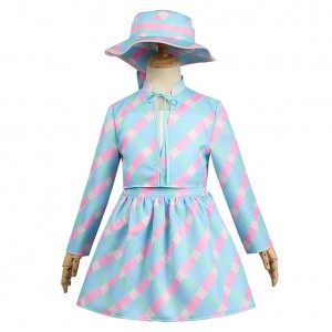Kinder Mädchen Barbie Film 2023 blaues Kleid mit Hut Set Cosplay Kostüm Halloween