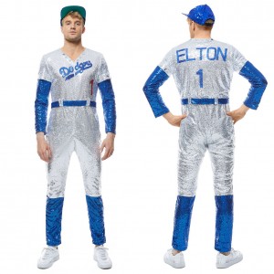 Elton John Baseballuniform Rocketman Jumpsuit Kappe Cosplay Kostüm Carnival Halloween